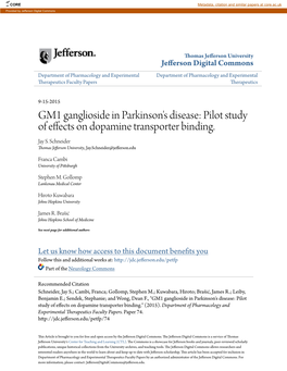 GM1 Ganglioside in Parkinson's Disease: Pilot Study of Effects on Dopamine Transporter Binding. Jay S