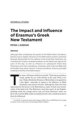 The Impact and Influence of Erasmus's Greek New Testament