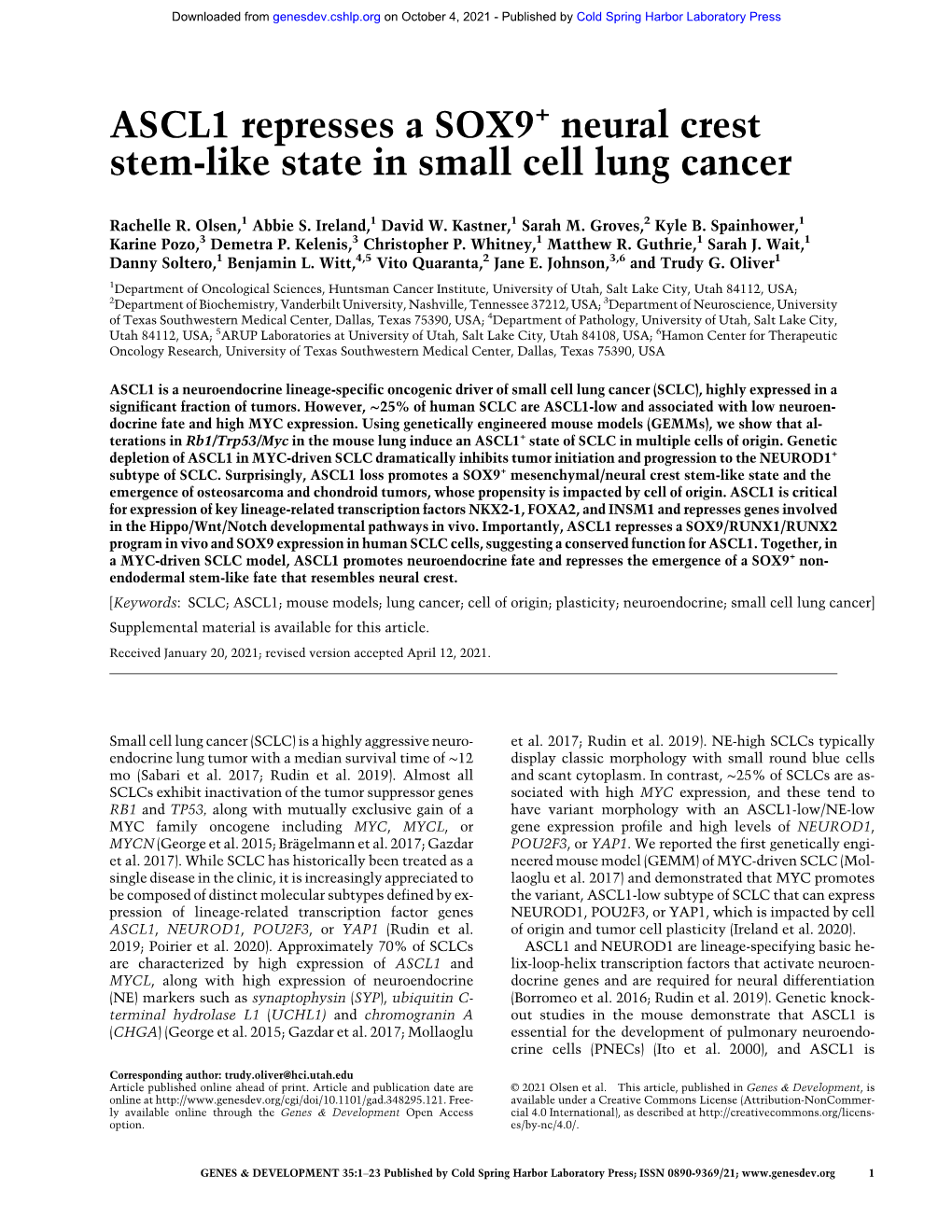 Neural Crest Stem-Like State in Small Cell Lung Cancer