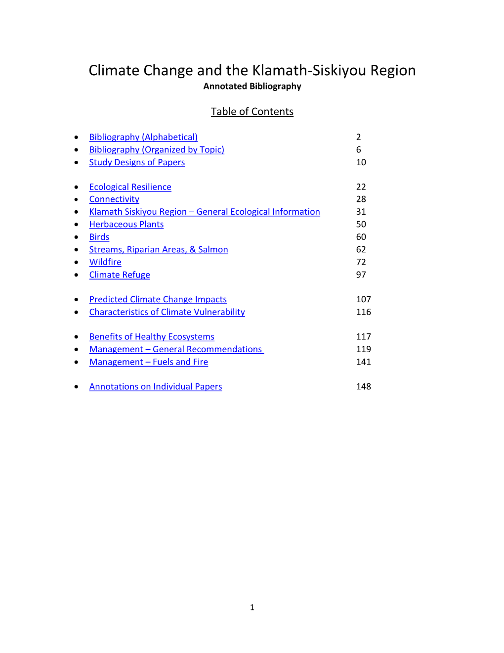 Climate Change and the Klamath-Siskiyou Region Annotated Bibliography