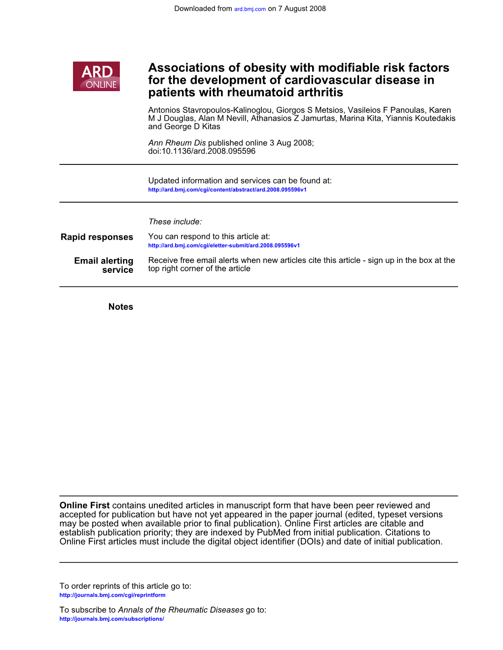 Patients with Rheumatoid Arthritis for the Development of Cardiovascular Disease in Associations of Obesity with Modifiable Risk