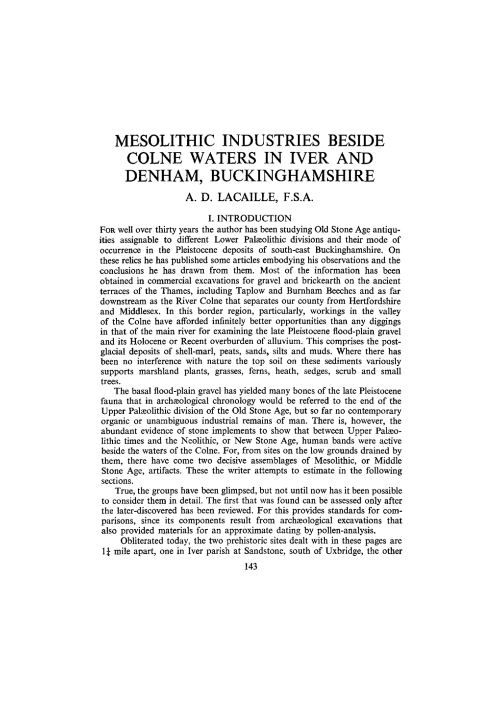 Mesolithic Industries Beside Colne Waters in Iver and Denham, Buckinghamshire A