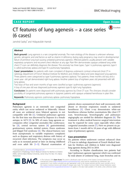 CT Features of Lung Agenesis – a Case Series (6 Cases) Jamshid Sadiqi* and Hidayatullah Hamidi