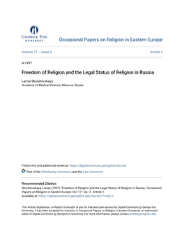 Freedom of Religion and the Legal Status of Religion in Russia