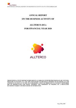 Annual Report on the Business Activity Of