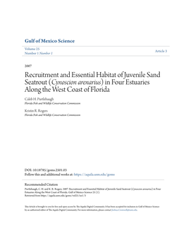 Recruitment and Essential Habitat of Juvenile Sand Seatrout (Cynoscion Arenarius) in Four Estuaries Along the West Coast of Florida Caleb H
