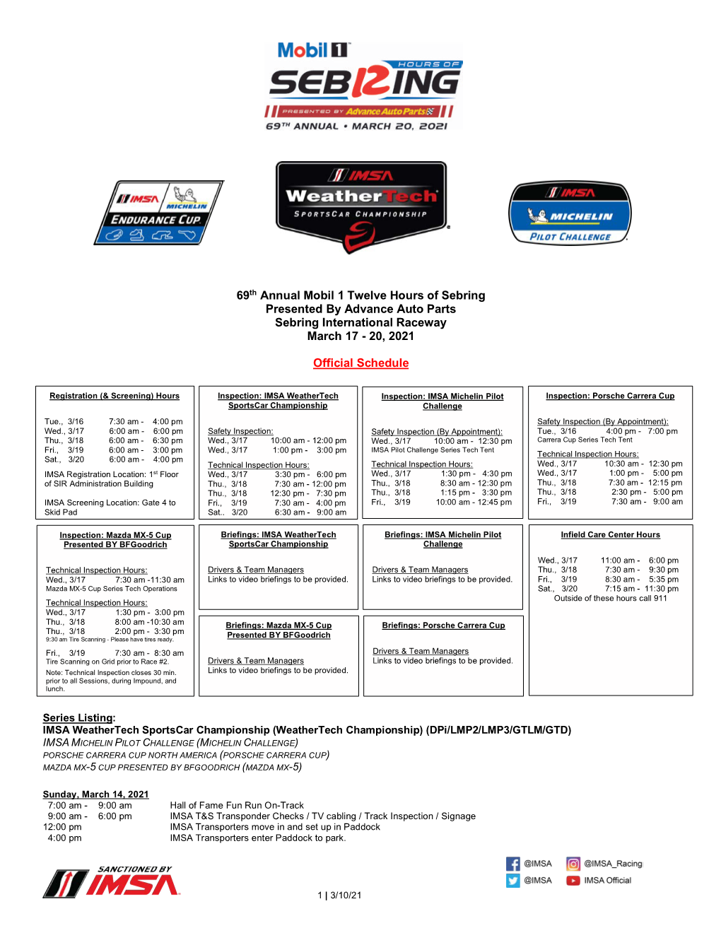 2021 IMSA Official Schedule and SR Sebring 12H 031021 V1