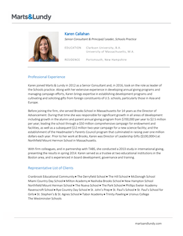 Karen Callahan Senior Consultant & Principal/ Leader, Schools Practice