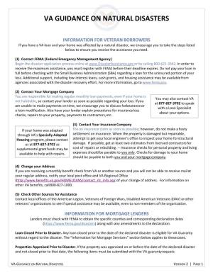 Va Guidance on Natural Disasters