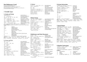 Perl Reference Card 1.3 Hashes 4 System Interaction This Is Version 2 of the Perl Reference Card