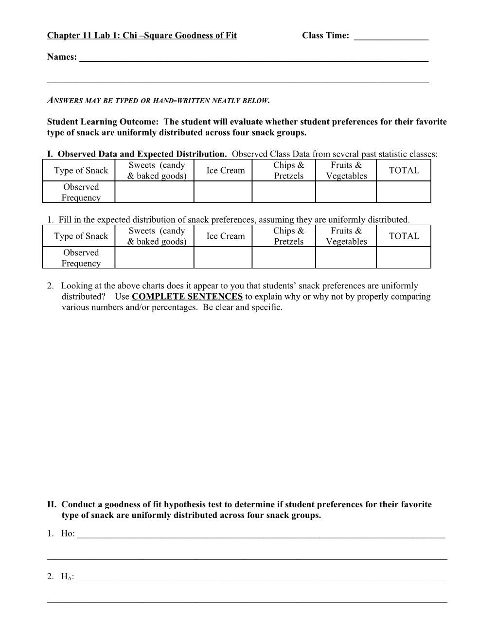 Chapter 11 Chi Square Goodness of Fit Lab