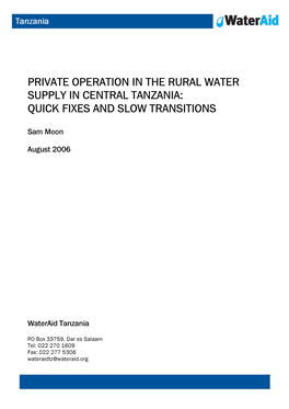 Private Operation in Rural Water Supply in Central Tanzania