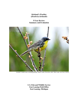 Kirtland's Warbler (Dendroica Kirtlandii) 5-Year Review
