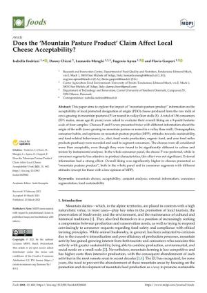 'Mountain Pasture Product' Claim Affect Local Cheese Acceptability?