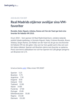 Real Madrids Stjärnor Avslöjar Sina VM-Favoriter