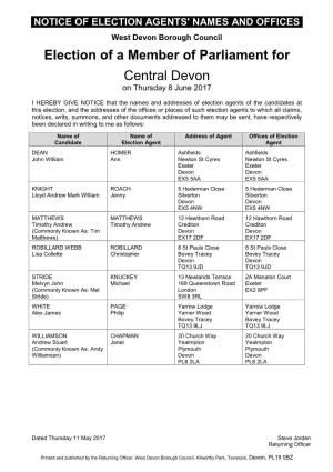 Election of a Member of Parliament for Central Devon