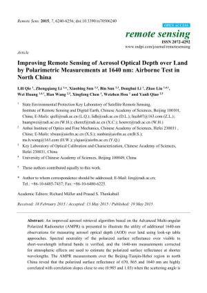 Improving Remote Sensing of Aerosol Optical Depth Over Land by Polarimetric Measurements at 1640 Nm: Airborne Test in North China