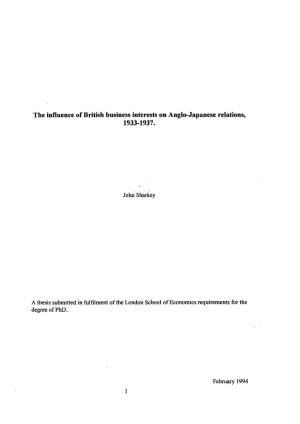 The Influence of British Business Interests on Anglo-Japanese Relations, 1933- 1937