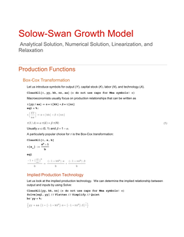 Solow-Swan Growth Model Analytical Solution, Numerical Solution, Linearization, and Relaxation