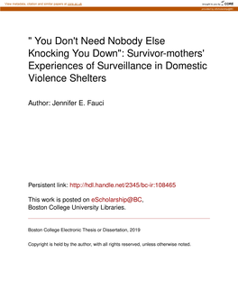 " You Don't Need Nobody Else Knocking You Down": Survivor-Mothers' Experiences of Surveillance in Domestic Violence Shelters