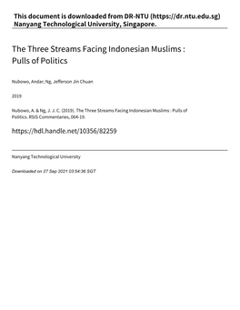 The Three Streams Facing Indonesian Muslims : Pulls of Politics