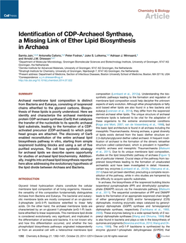 Identification of CDP-Archaeol Synthase, a Missing Link of Ether Lipid Biosynthesis in Archaea