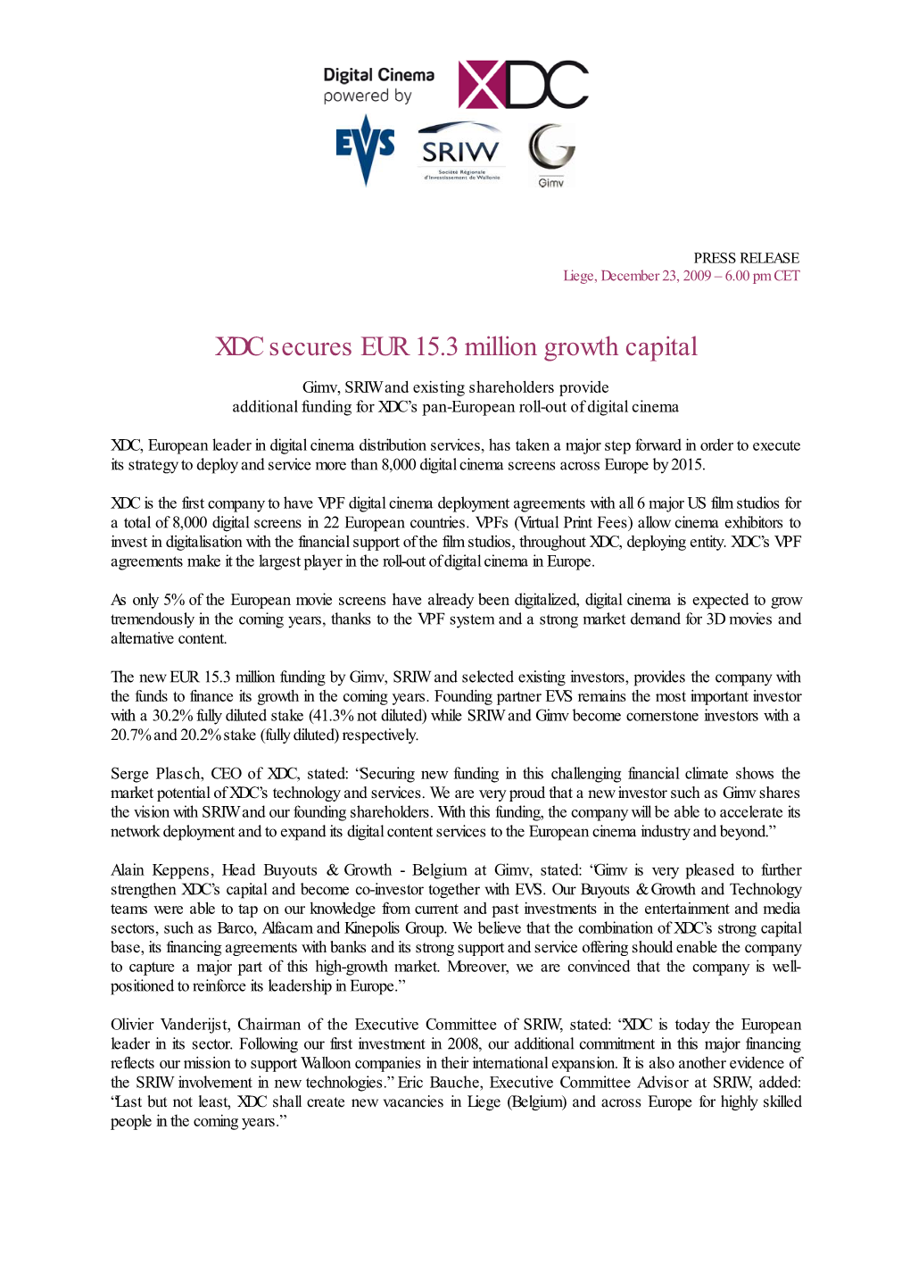 XDC Secures EUR 15.3 Million Growth Capital