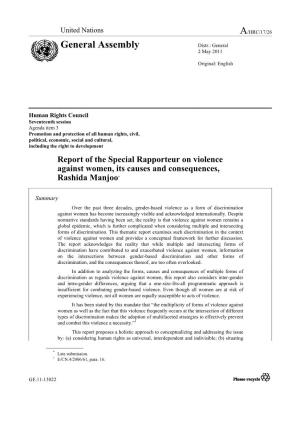 Report of the Special Rapporteur on Violence Against Women, Its Causes and Consequences, Rashida Manjoo*