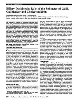 Role of the Sphincter of Oddi, Gallbladder and Cholecystokinin