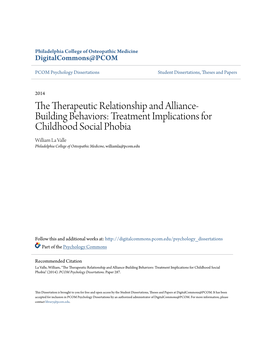 The Therapeutic Relationship and Alliance-Building Behaviors: Treatment Implications for Childhood Social Phobia" (2014)