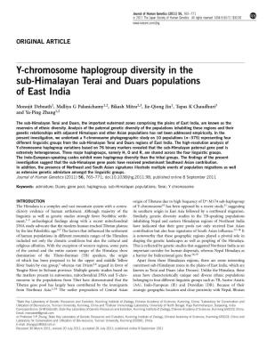 Y-Chromosome Haplogroup Diversity in the Sub-Himalayan Terai and Duars Populations of East India