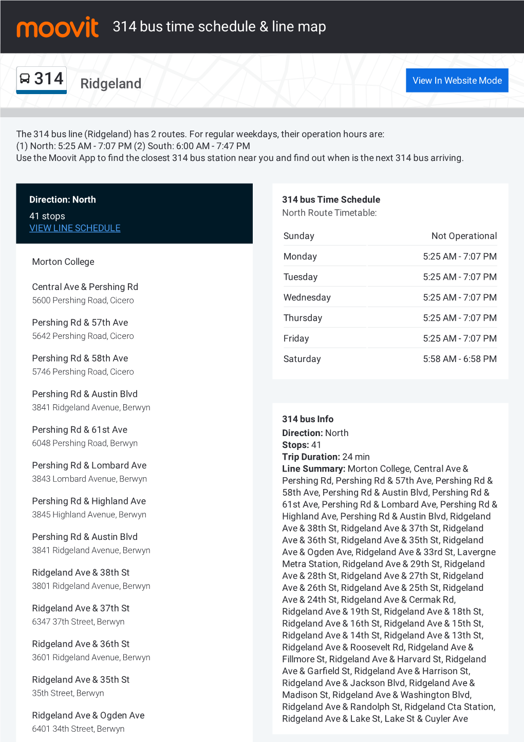 314 Bus Time Schedule & Line Route