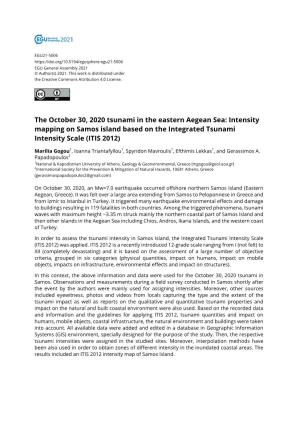 The October 30, 2020 Tsunami in the Eastern Aegean Sea: Intensity Mapping on Samos Island Based on the Integrated Tsunami Intensity Scale (ITIS 2012)