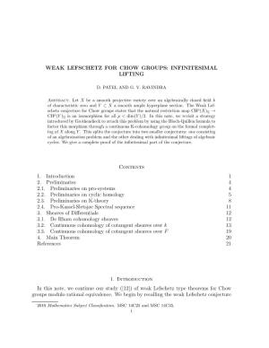 WEAK LEFSCHETZ for CHOW GROUPS: INFINITESIMAL LIFTING Contents 1. Introduction 1 2. Preliminaries 4 2.1. Preliminaries on Pro-Sy
