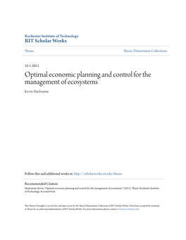 Optimal Economic Planning and Control for the Management of Ecosystems Kevin Macksamie