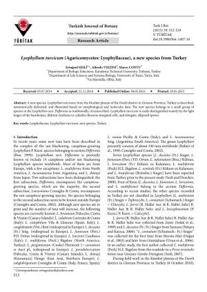 Lyophyllum Turcicum (Agaricomycetes: Lyophyllaceae), a New Species from Turkey