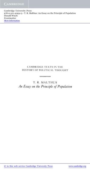 Malthus: an Essay on the Principle of Population Donald Winch Frontmatter More Information