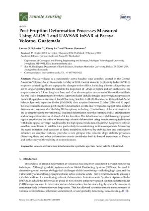 Post-Eruption Deformation Processes Measured Using ALOS-1 and UAVSAR Insar at Pacaya Volcano, Guatemala