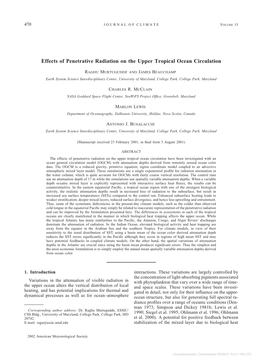 Effects of Penetrative Radiation on the Upper Tropical Ocean Circulation