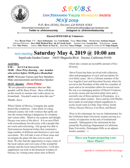 S.F.V.B.S. San Fernando Valley Bromeliad Society May 2019 P.O