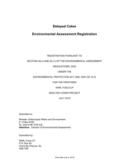 Delayed Coker Environmental Assessment Registration