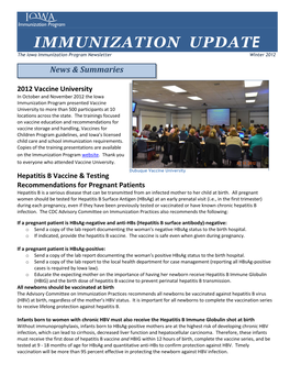 IMMUNIZATION UPDATE the Iowa Immunization Program Newsletter Winter 2012