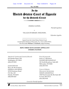 Reply Brief of Plaintiff-Appellant Oneida Nation