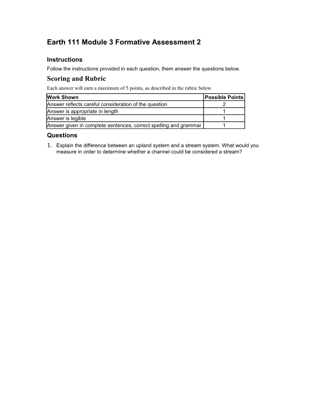 Earth 111 Module 3 Formative Assessment 2