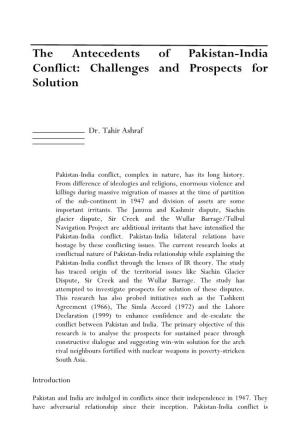 The Antecedents of Pakistan-India Conflict: Challenges and Prospects for Solution