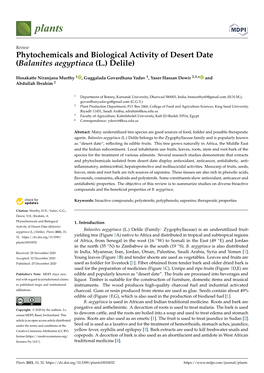 Phytochemicals and Biological Activity of Desert Date (Balanites Aegyptiaca (L.) Delile)