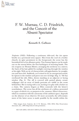 F. W. Murnau, C. D. Friedrich, and the Conceit of the Absent Spectator