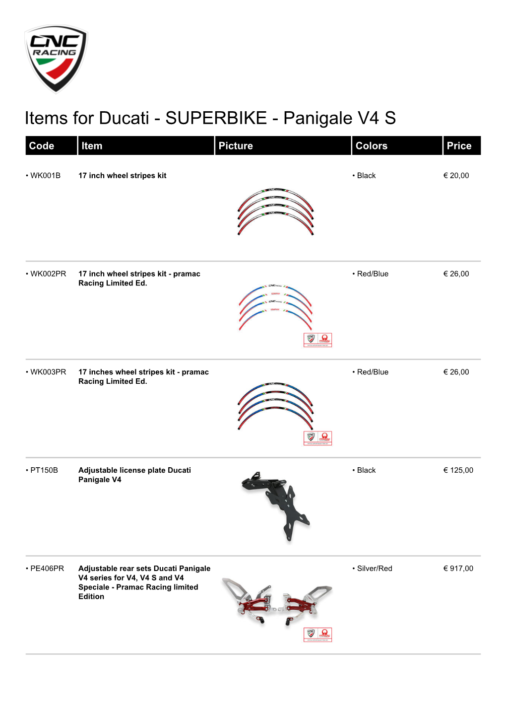 Items for Ducati - SUPERBIKE - Panigale V4 S