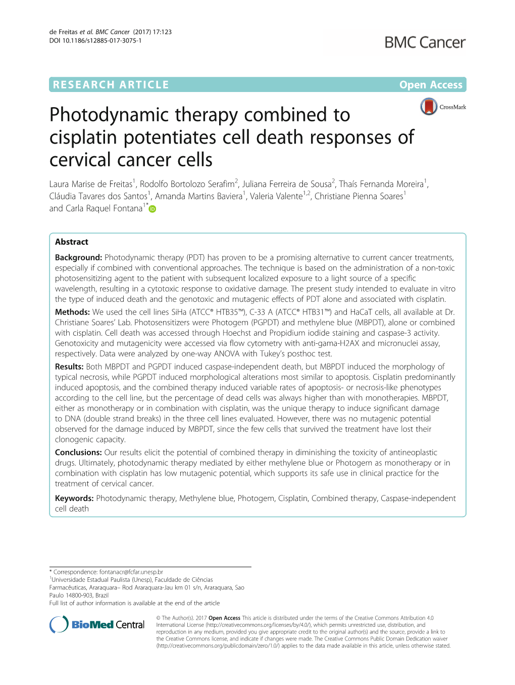 Photodynamic Therapy Combined to Cisplatin Potentiates Cell Death