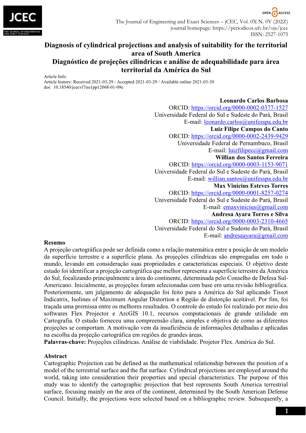 1 Diagnosis of Cylindrical Projections and Analysis of Suitability For